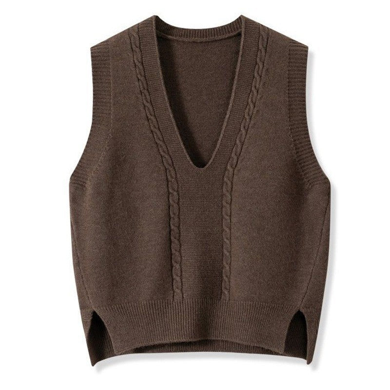 Women's Retro Pullover Slit Design Sleeveless Versatile Bandage Dress Korean Vests