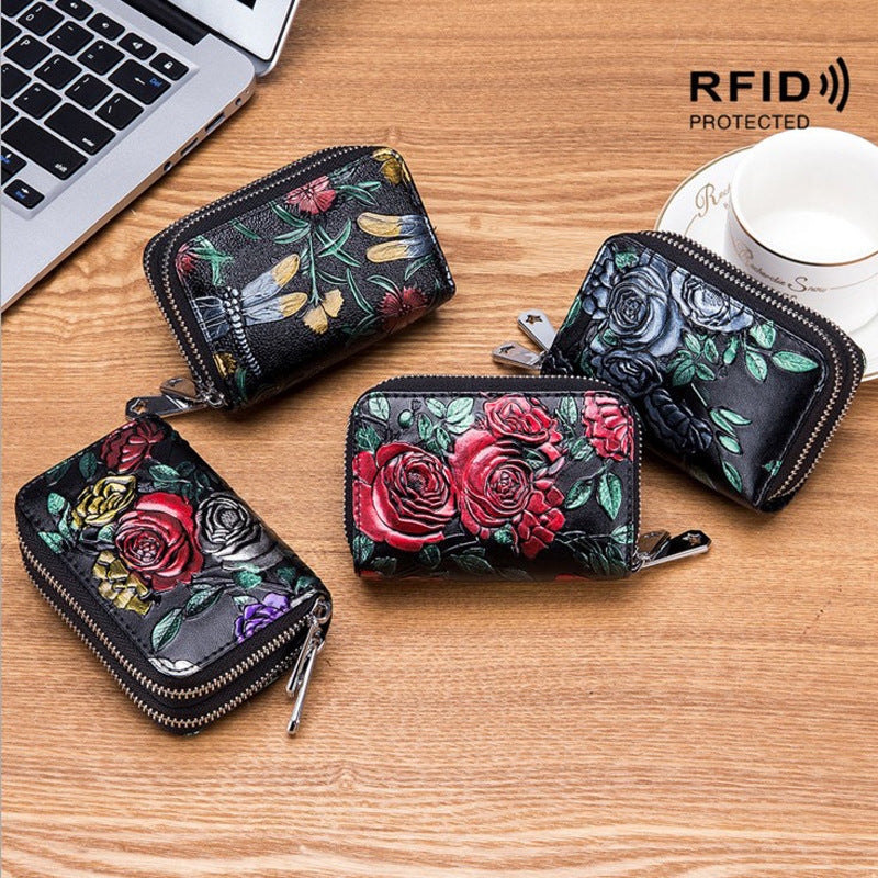 Women's Cowhide Large Capacity Multiple Slots Scanning Purses