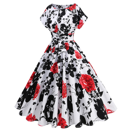 Retro Floral Easy To Elegant Mid-length Dresses