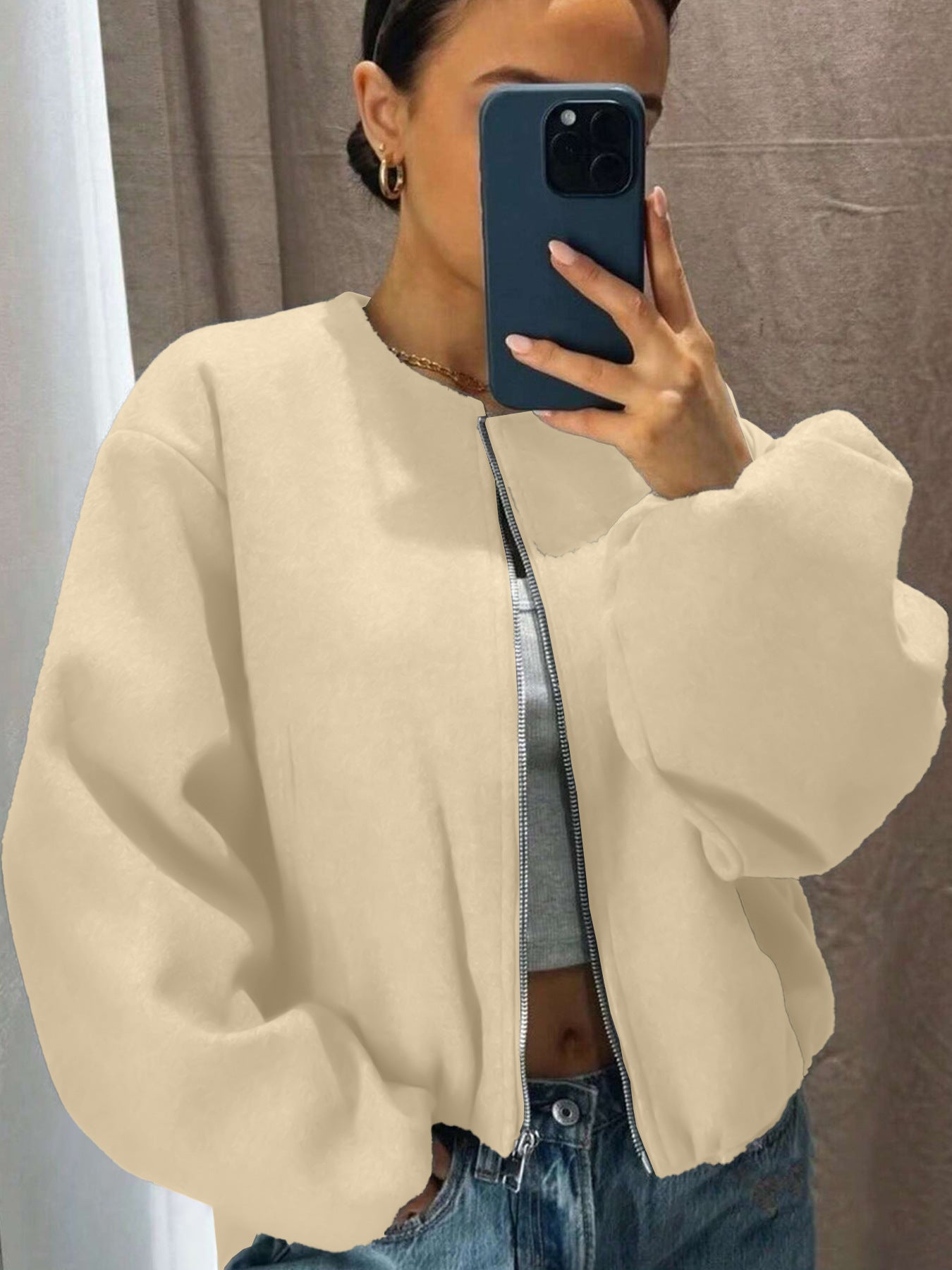 Women's Fashionable Pilot Round Neck Zipper Jackets