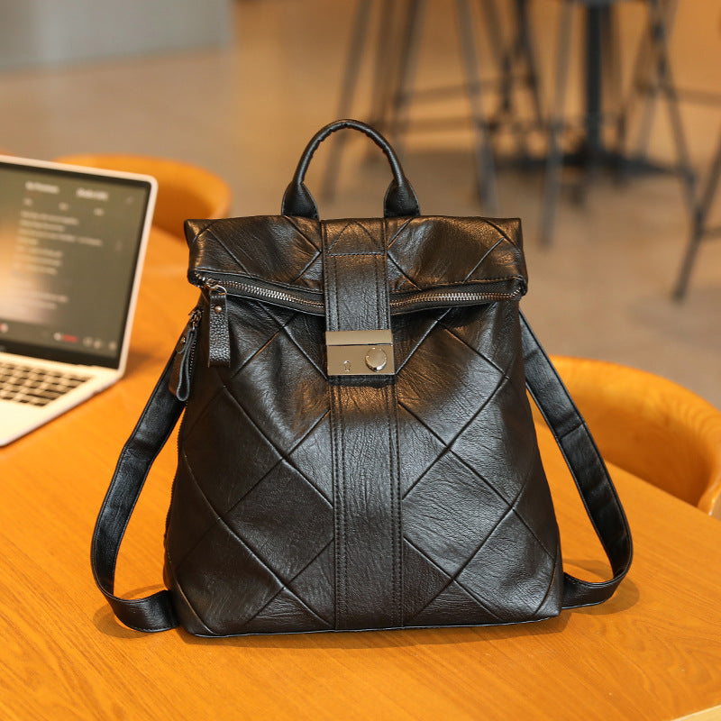 Women's Soft Leather Stitching Brazilian Fashion Korean Backpacks