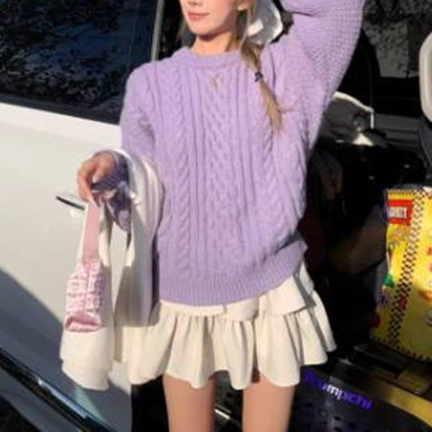 Women's Thick Twist Soft Glutinous Round Neck Needle Knitwear