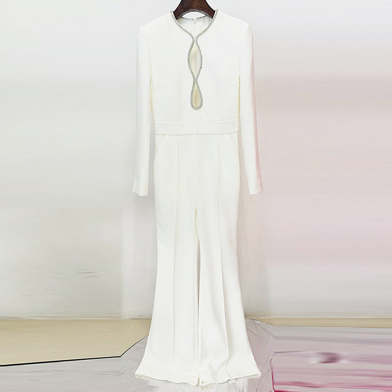 High Street Fashion Heart-shaped Hollow Jeweled Bead Women's Jumpsuit/clothing