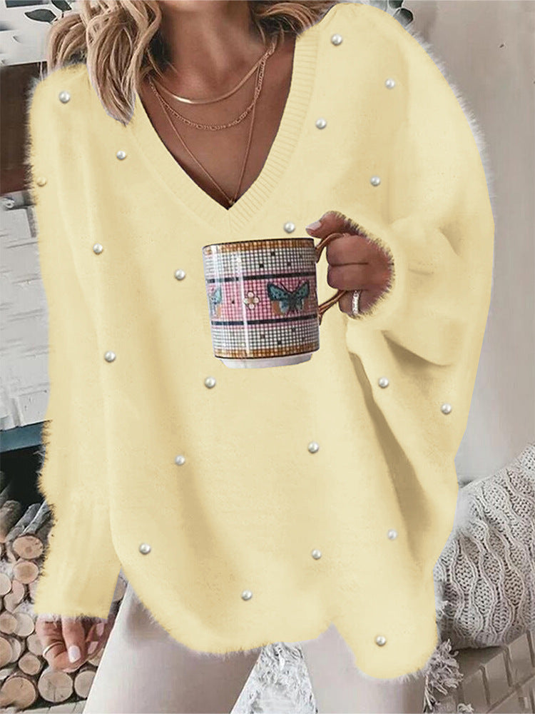 Women's Classic Bead Solid Color Pullover Sweaters