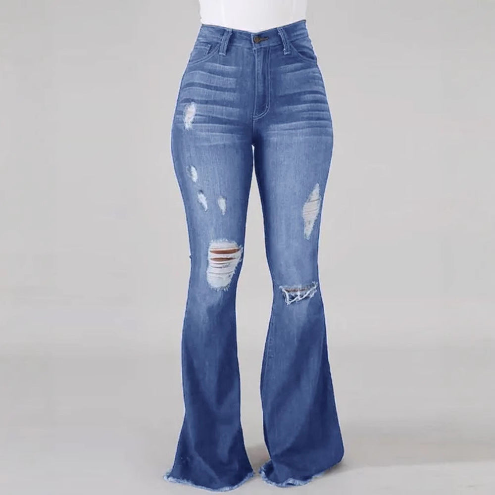 Stylish Stretch Ripped High Waist Flared Women's Jeans
