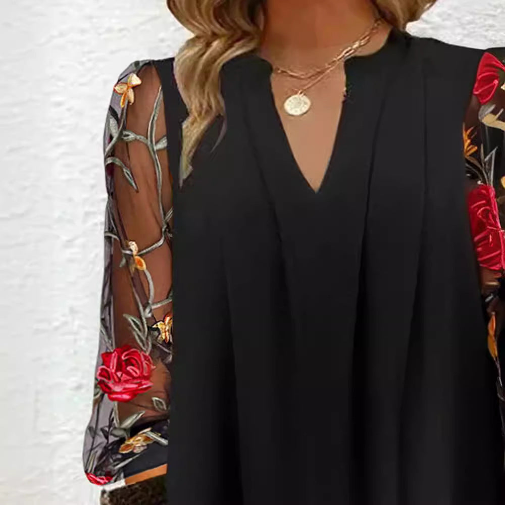 New Women's Summer Long-sleeved Floral Pleated Dress