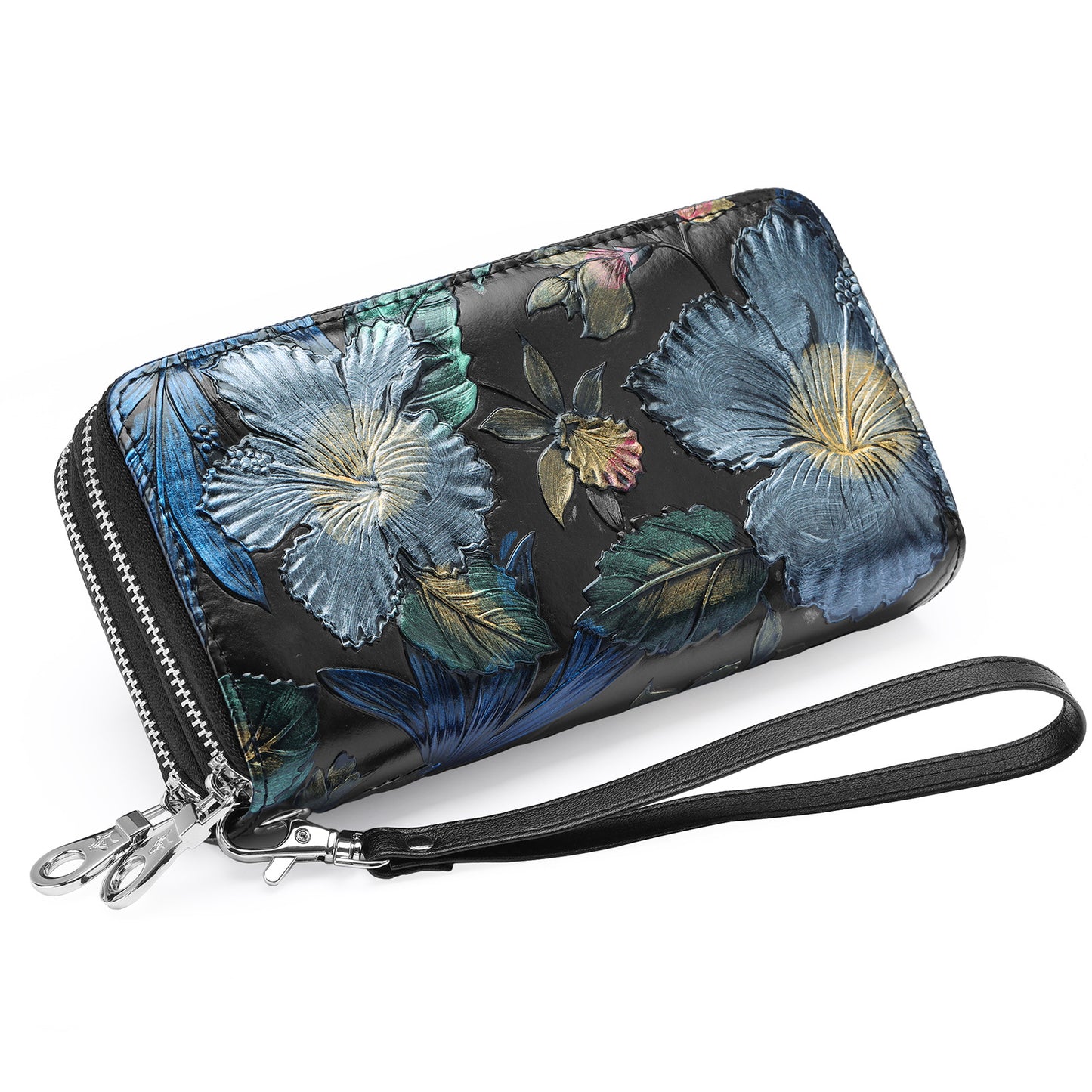 Women's Double Zipper Long Genuine Leather Multiple Ladies Wallets