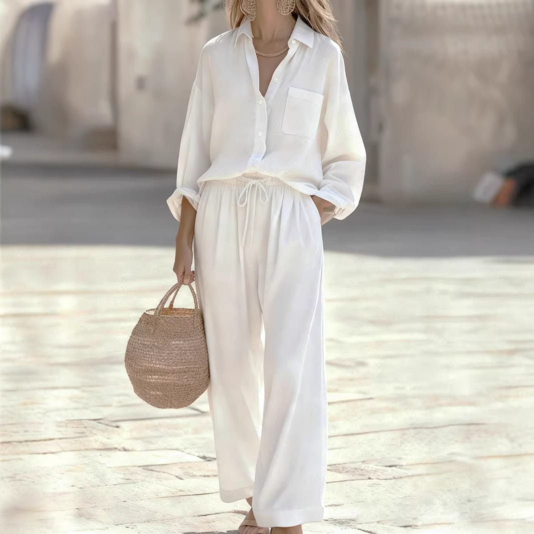 Women's Solid Color Imitation Cotton Linen Loose Long Fashion Casual Suit