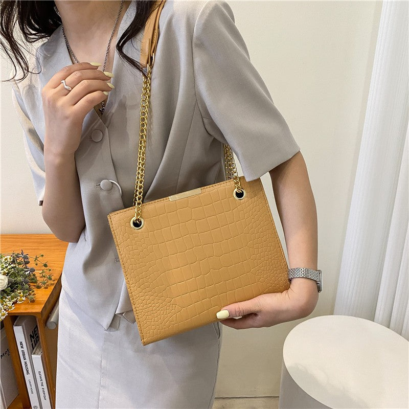 Women's Fashion Stone Pattern Chain Texture Shoulder Bags