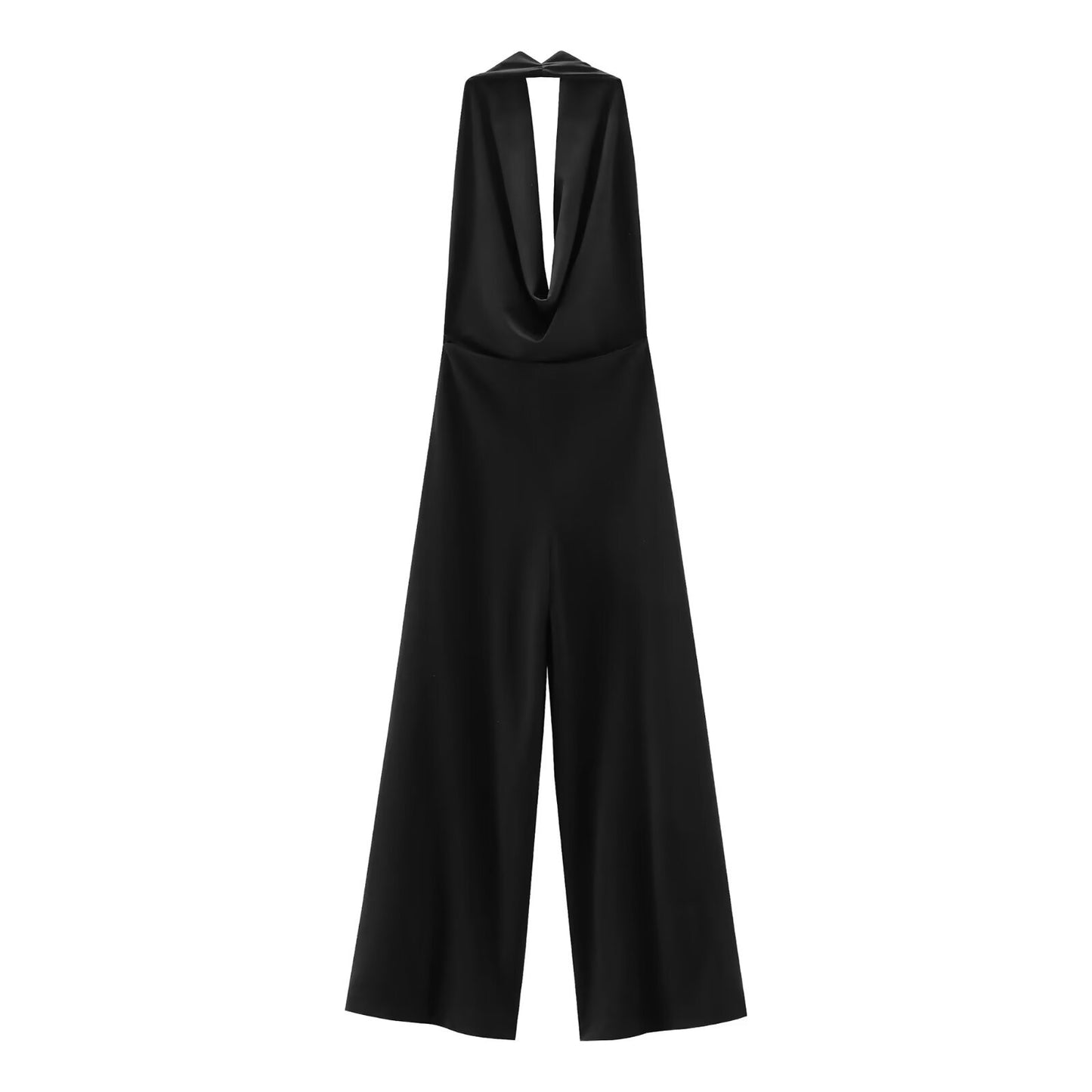 Women's Pullover Hanging Collar Sleeveless Backless Crepe Jumpsuits