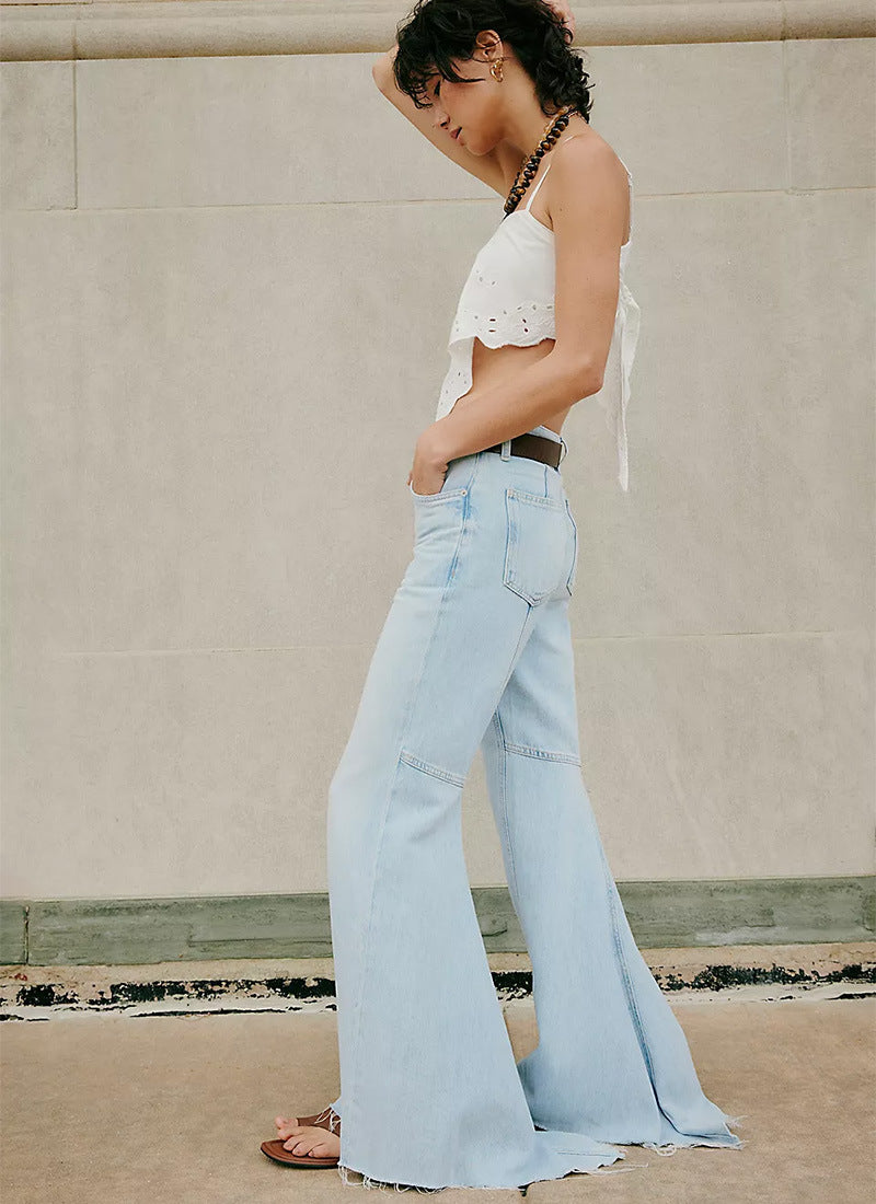 Women's High Waist Slim Fit Large Horn Mopping Denim Women's Jeans