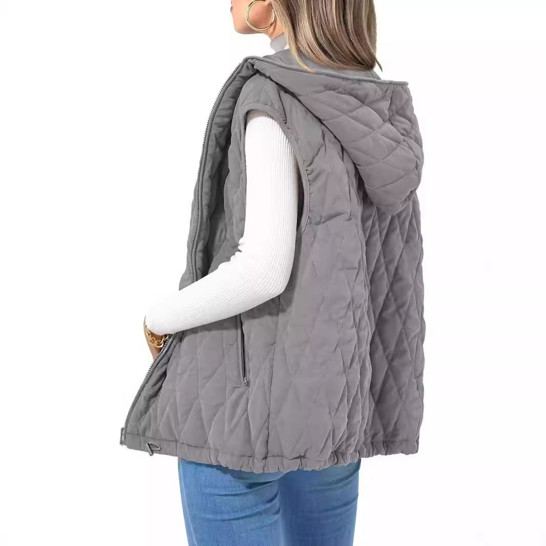 Ladies Hooded Waistcoat Lightweight Cotton Outer Vests