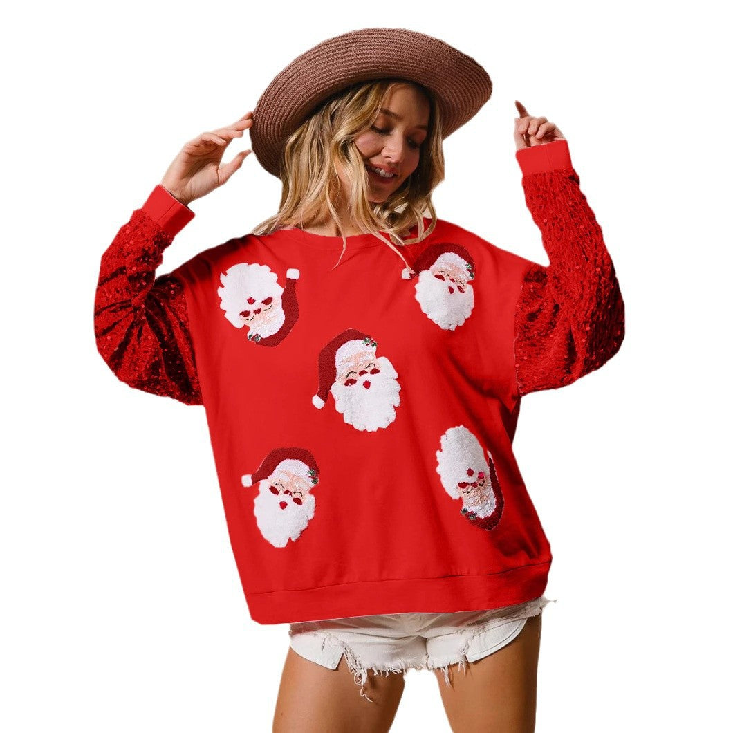 Women's Sweet Sequins Sleeve Christmas Long Sweaters