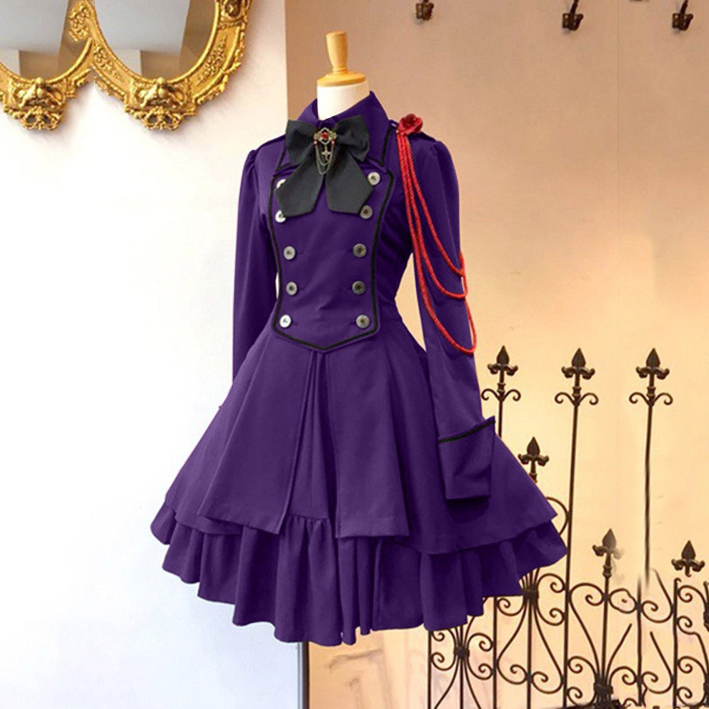 Renaissance Vintage Bow Long Sleeve Ruffled Dress Dresses