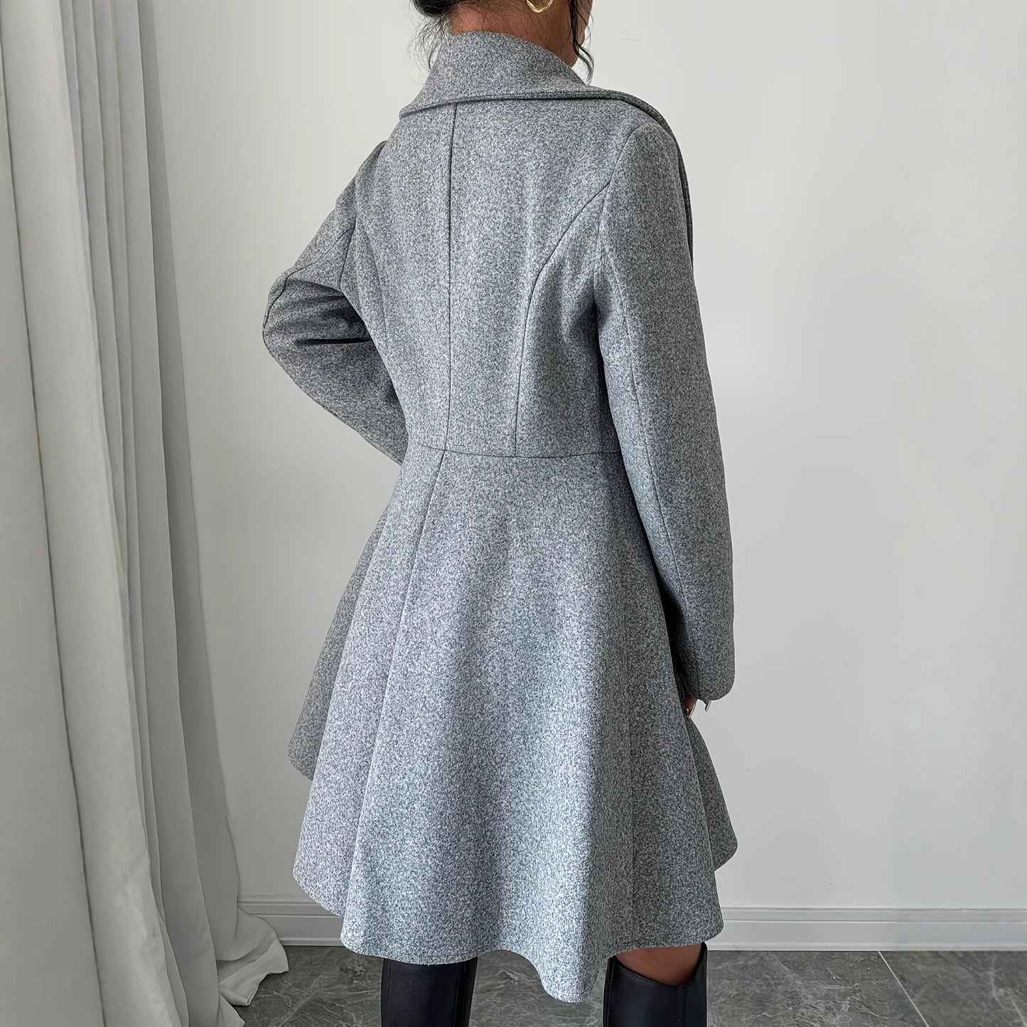 Women's Woolen Overcoat Fashion Polo Collar Texture Coats