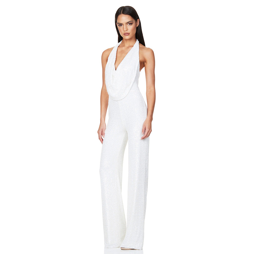 Women's Backless Sequined Slim Sleeveless Rompers Jumpsuits