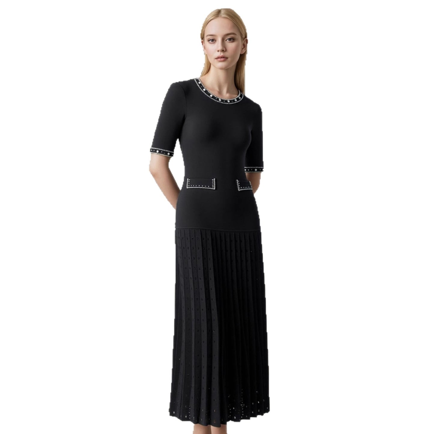 French Style Short-sleeved Elegant Dress Pearl Coats