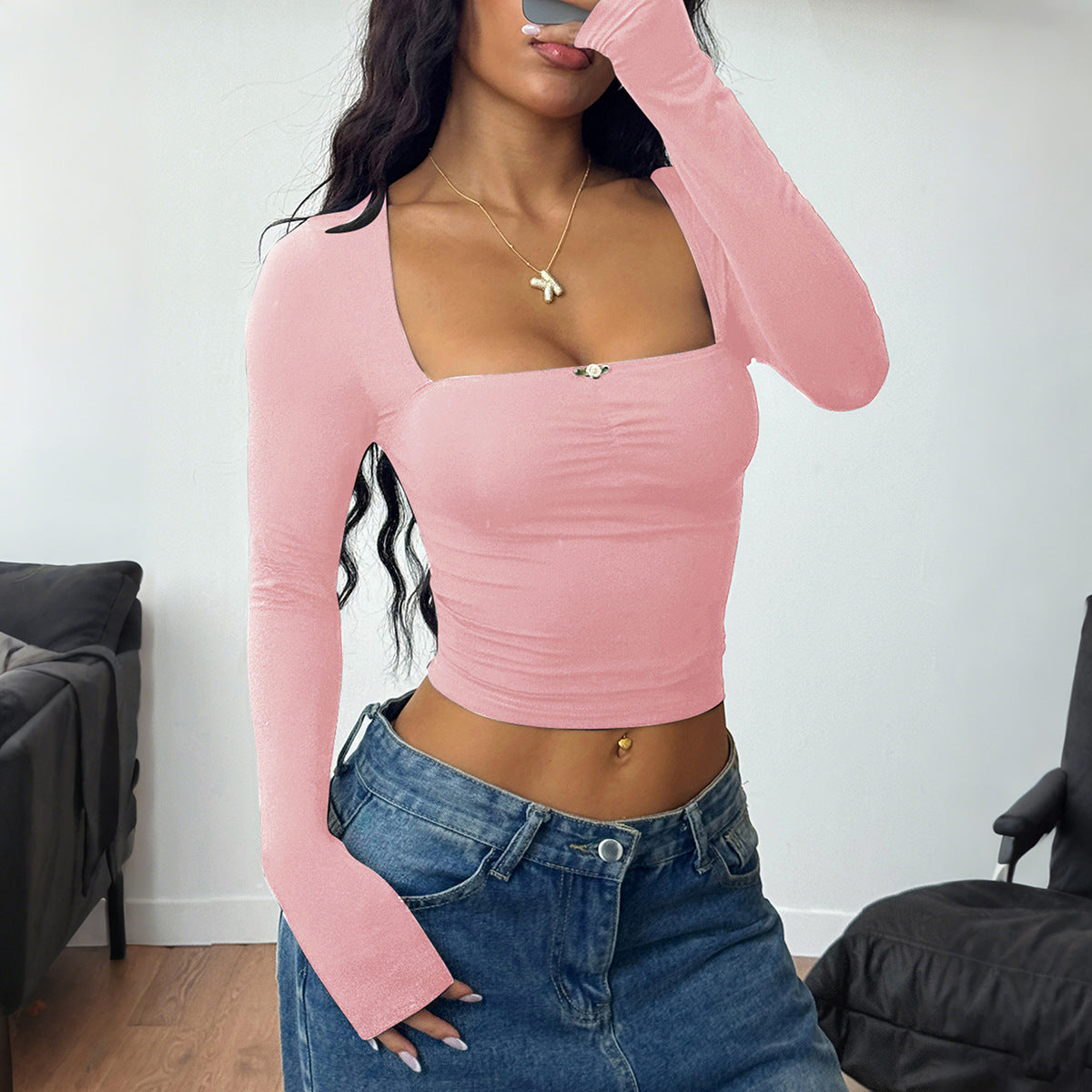 Women's Hot Style Solid Color Long-sleeved Bottoming Women's T-shirt