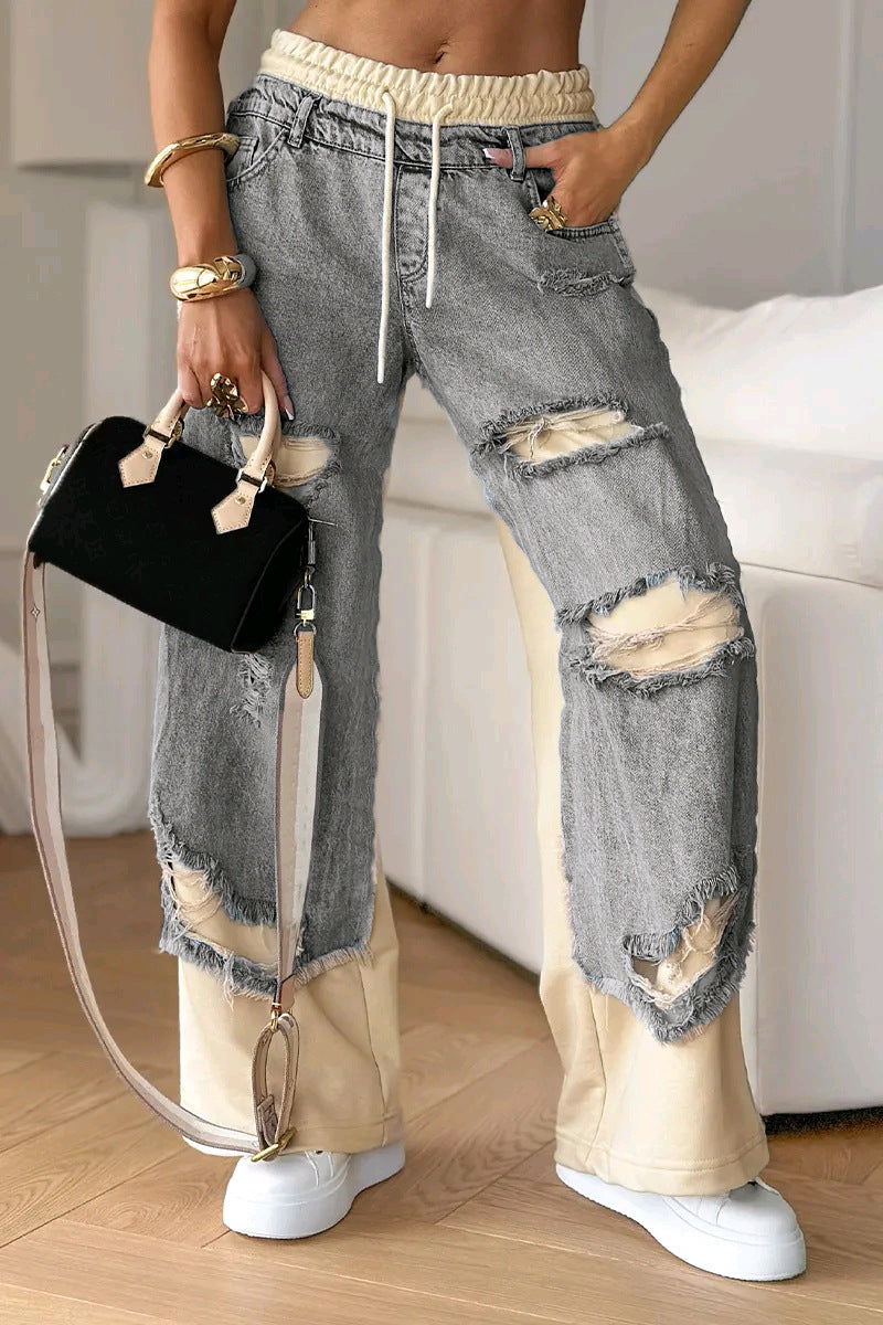 Female Street Hot Elastic Loose Straight Jeans