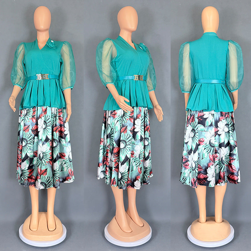 Women's African Wear Chiffon Two-piece Printed Dress Suits