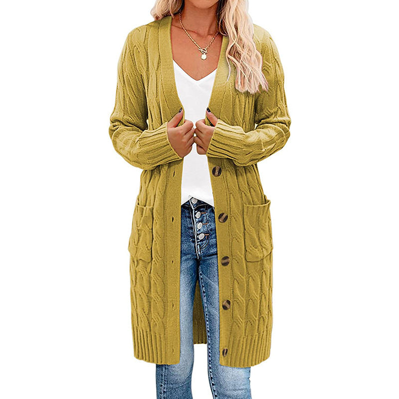 Single-breasted Twist Pocket Simple Knitting Long Sweaters