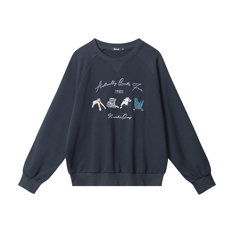 Women's Neck Loose Retro Embroidered Design Long Sweaters