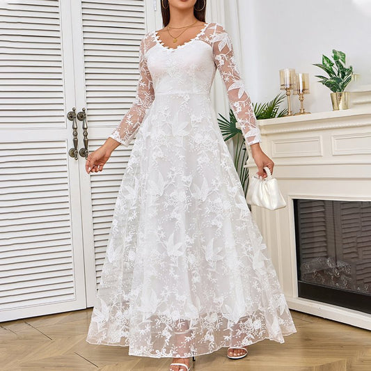 Women's Spring Long Sleeve Bridal Dress Formal Wedding Dresses