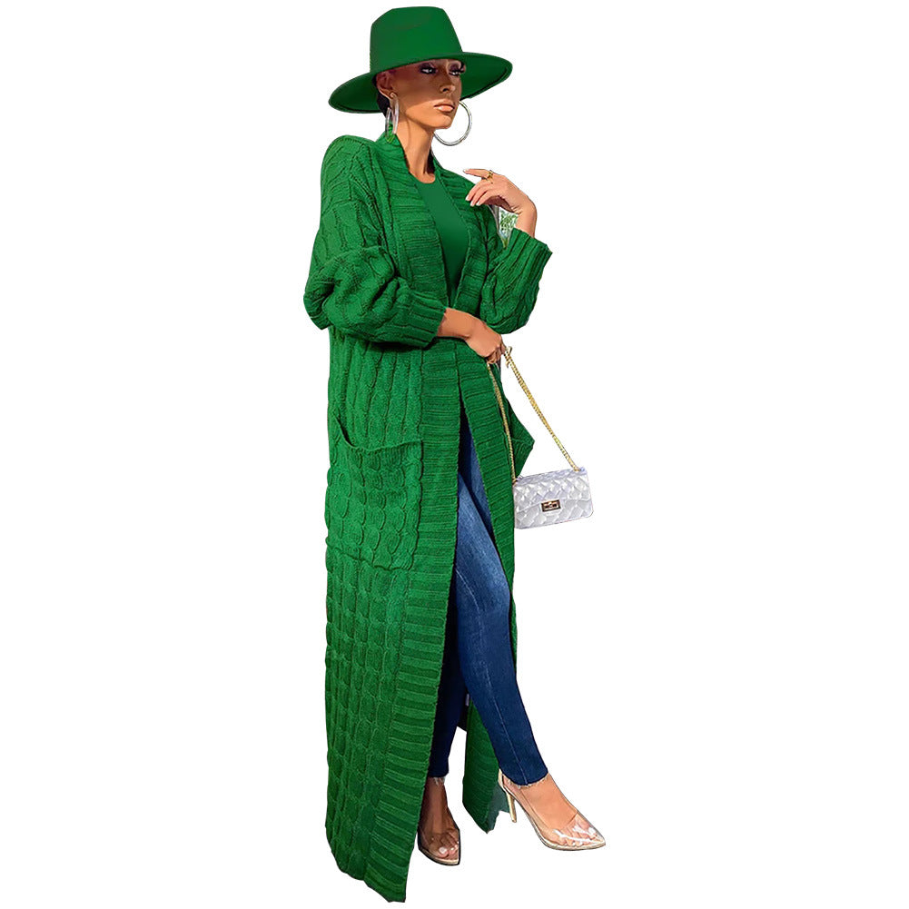 Women's Loose Knitted Idle Style Pocket Long Sweaters