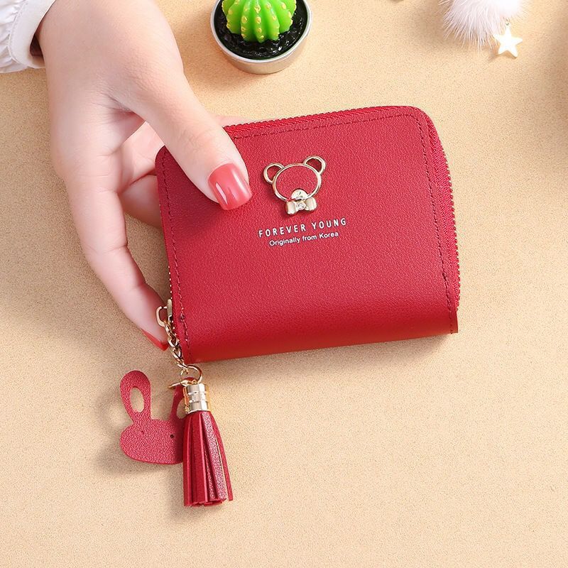 Tassel Female Short Cute Bear Zipper Ladies Wallets