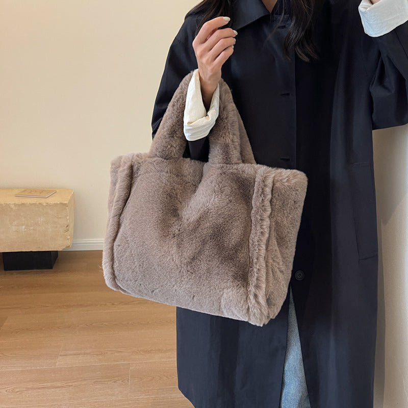 Style Fashionable Plush Large Capacity Furry Tote Bags