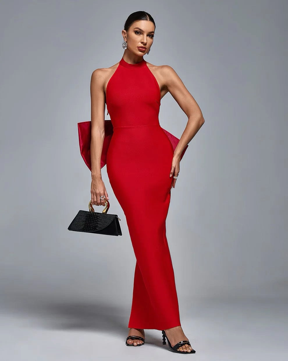 Women's Plaid Big Bow Slim Fit Bandage Dresses