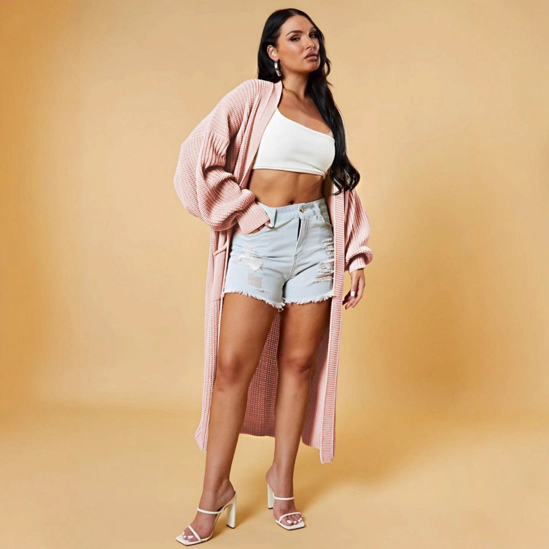 Women's Loose Solid Color Long Pocket Oversized Knitwear