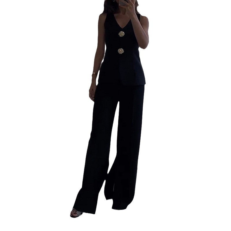 Women's Summer Solid Color Sleeveless Casual Two-piece Suits