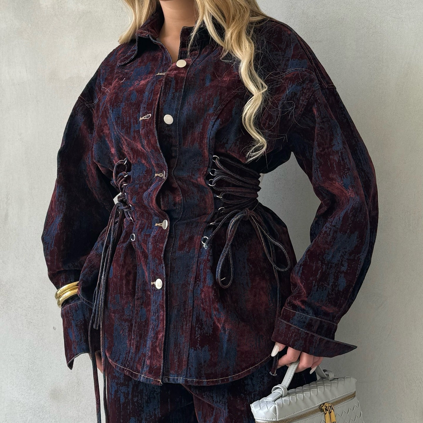 Autumn Design Printed Flocking Contrast Color Suits