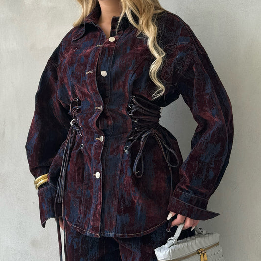 Autumn Design Printed Flocking Contrast Color Suits
