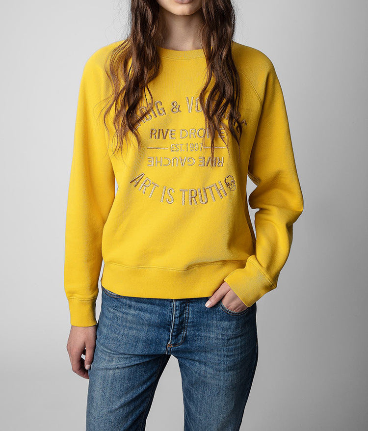 Women's Minority Classic Letter Embroidery Pink Cotton Sweaters