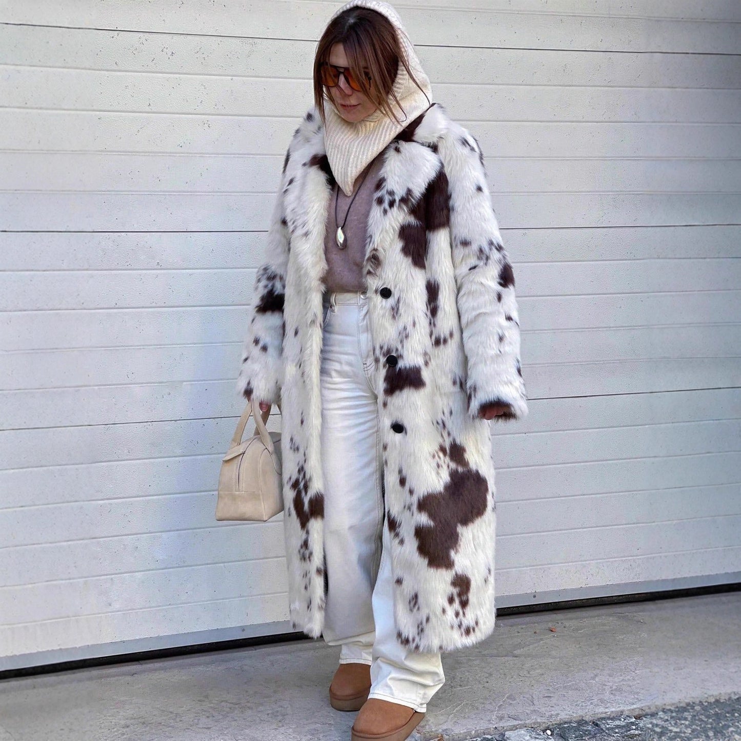 Women's Contrast Color Animal Pattern Imitation Fur High-grade Coats