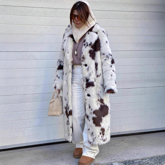 Women's Contrast Color Animal Pattern Imitation Fur High-grade Coats
