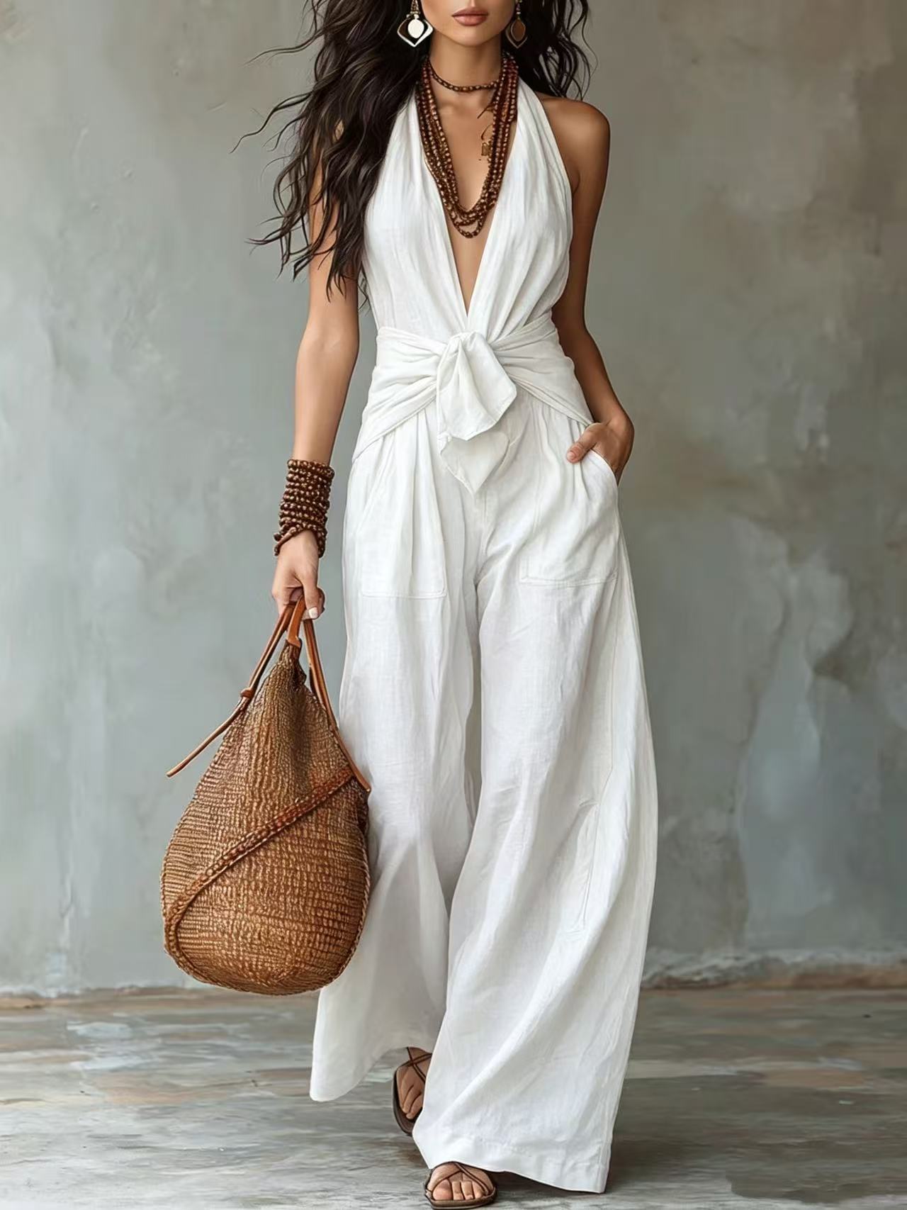 New Women's Elegant Sleeveless Halter Waist Women's Jumpsuit/clothing