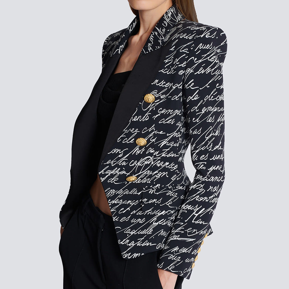 Autumn Fashion English Letter Print Double Breasted Slim Blazers