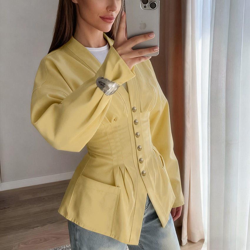 Women's Slim Waist Retro Pleated Slimming Early Blouses