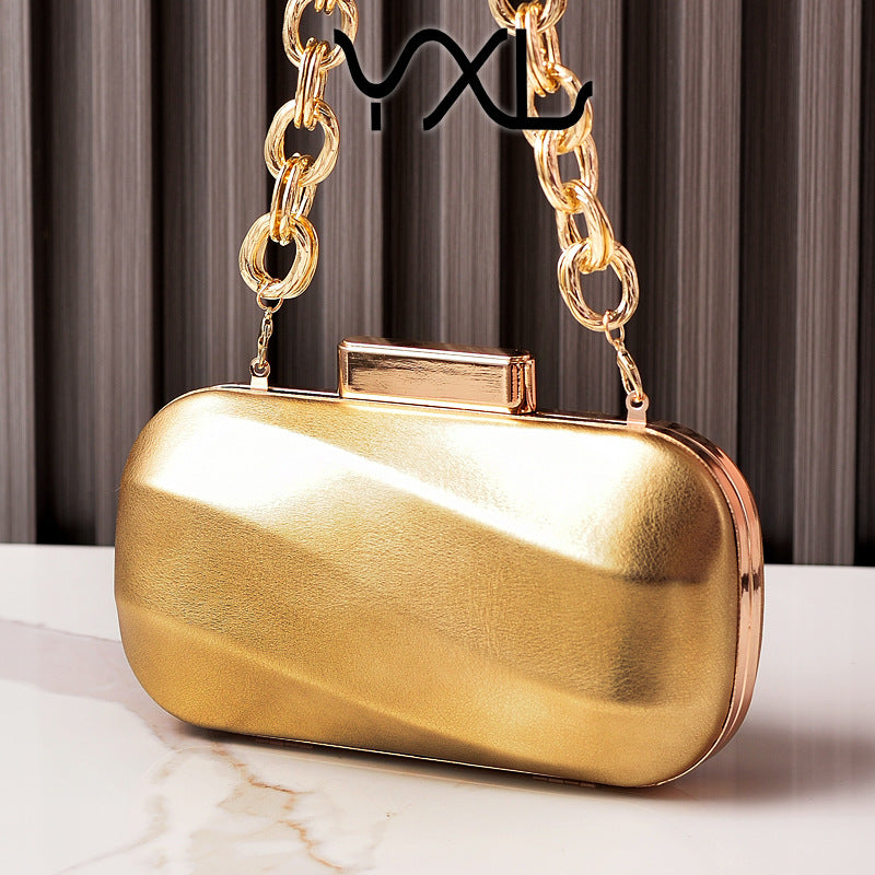 Sier Shiny Surface Leather Party Chain Evening Bags