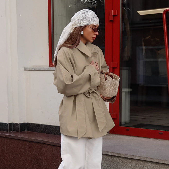 Women's Commute Mid-length Khaki Waist Trimming Lace Coats