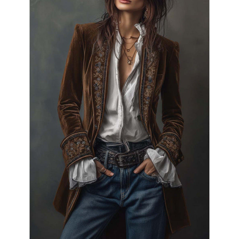Women's Long Sleeve Solid Color Stitching Lace Jackets