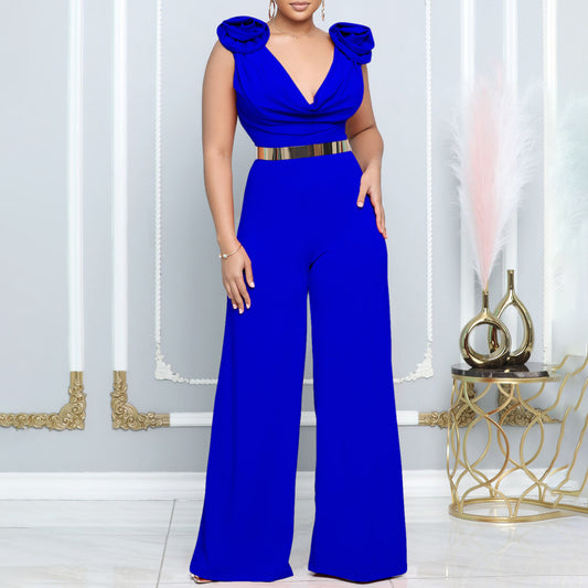 Women's Wide Leg Solid Color Turtleneck Sleeveless Pants