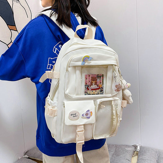 Canvas Pure Colored Fresh Korean Style Middle School Students' Schoolbags