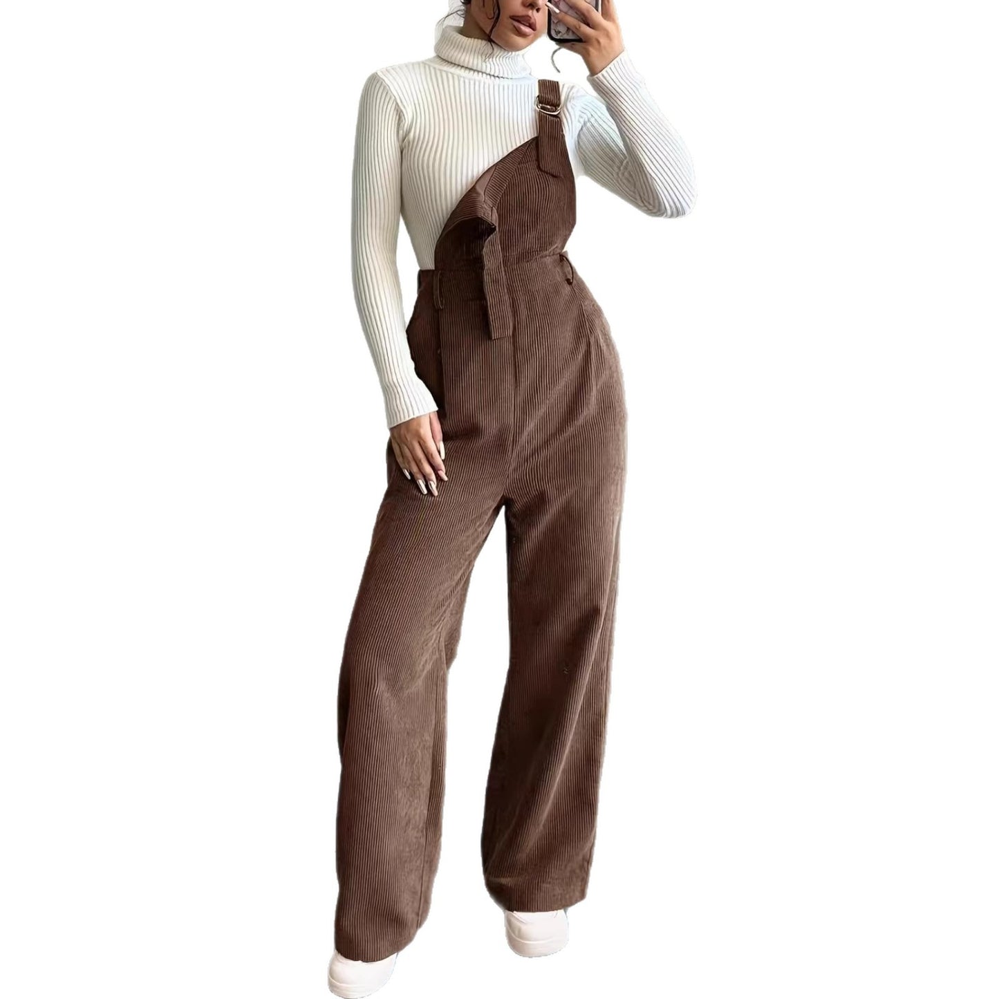 Women's Corduroy Overalls Loose Straight Trousers Jumpsuits