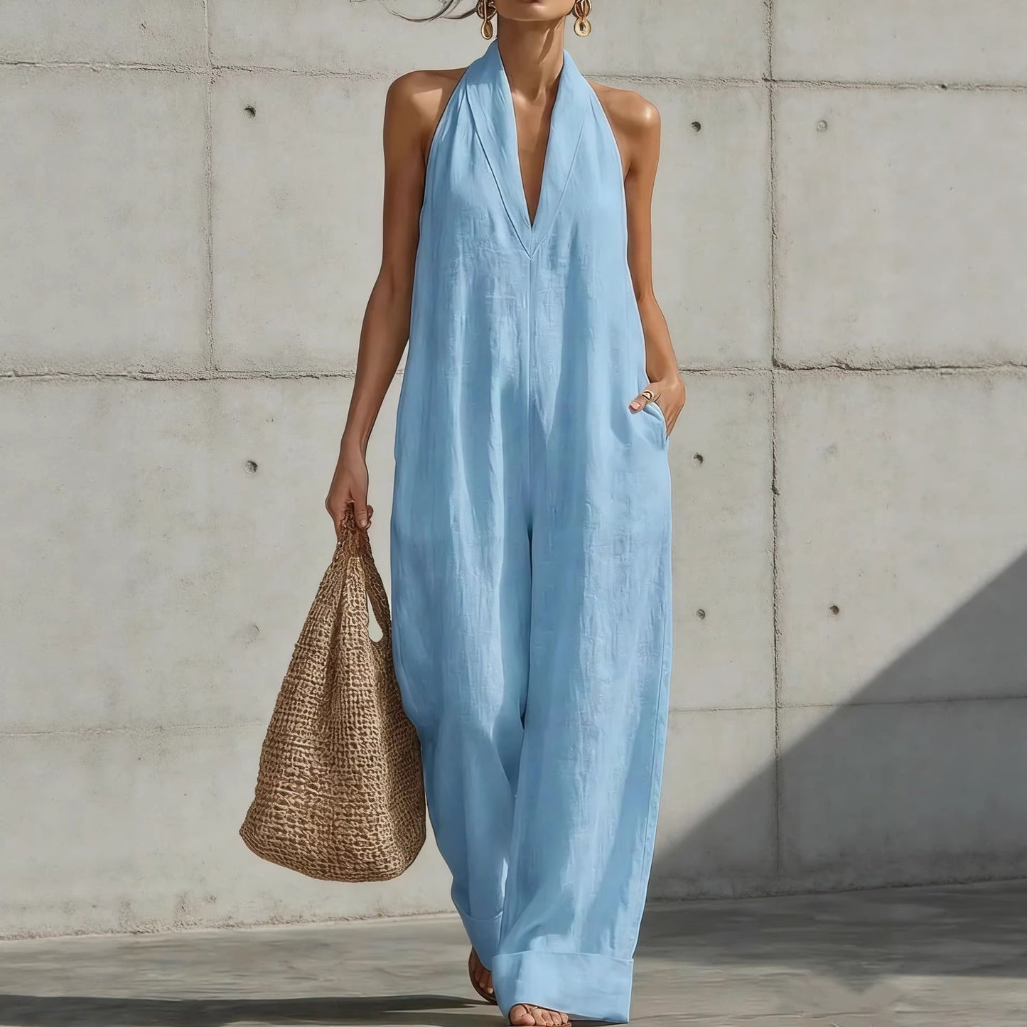 Women's Cotton Linen Simplicity Elegant Sleeveless Casual Women's Jumpsuit/clothing