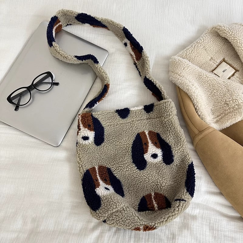 Women's Plush Lamb Wool Western Style Woolen Shoulder Bags