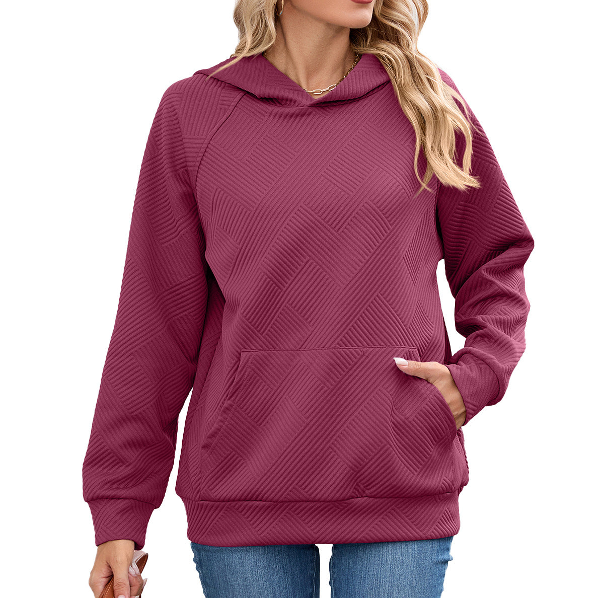 Women's Solid Color Hooded Loose Pockets Long Women's Sweater, Sweater